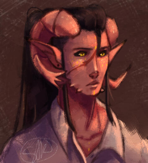 A digitally painted portrait of my DND character Pelaios.