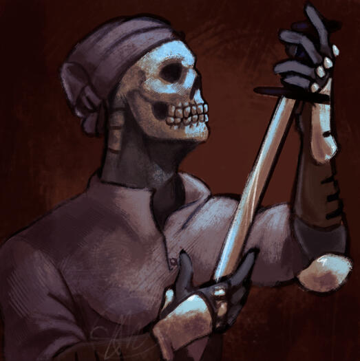 A commission of a draugr holding up a sword.